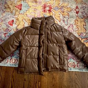 Cropped Brown Faux Leather Puffer
